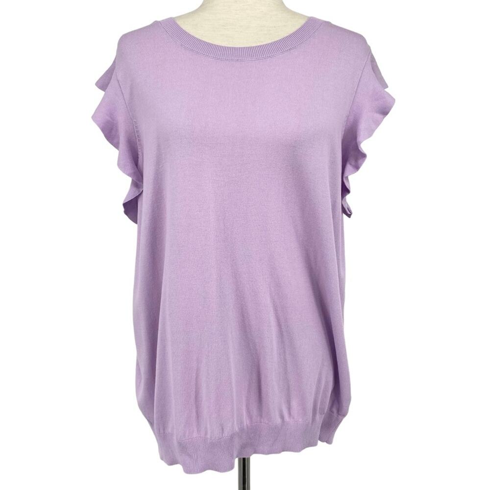HALOGEN NWT Purple Ruffle Sleeve Knit Blouse Plus Size 1X Chic Feminine Summer